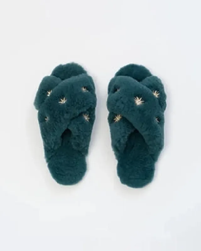 Blue Sheepskin Slippers with Rhinestones sold by Printfresh