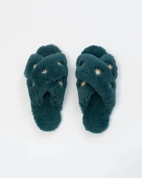 Blue Sheepskin Slippers with Rhinestones sold by Printfresh