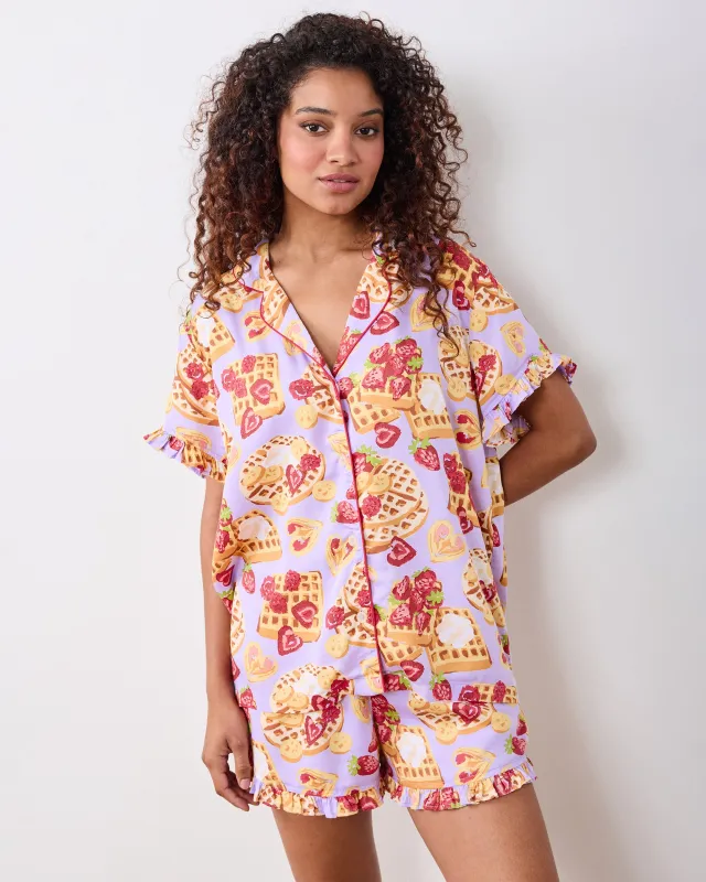 Waffles In Bed - Eco Satin Ruffle Set - Lavendar sold by Printfresh