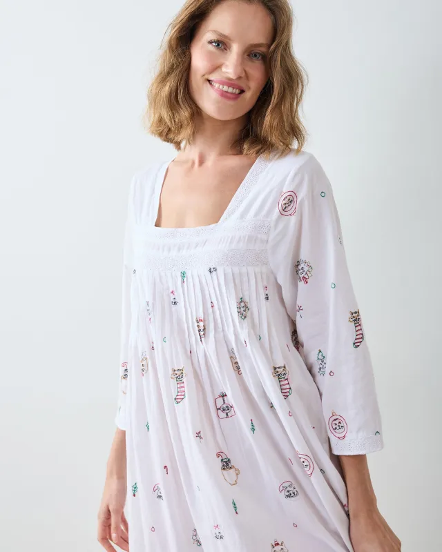 Holiday Cats - Taylor Nightgown - Cloud sold by Printfresh