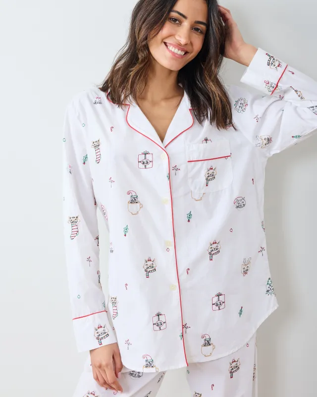 Holiday Cats - Long PJ Set - Cloud sold by Printfresh