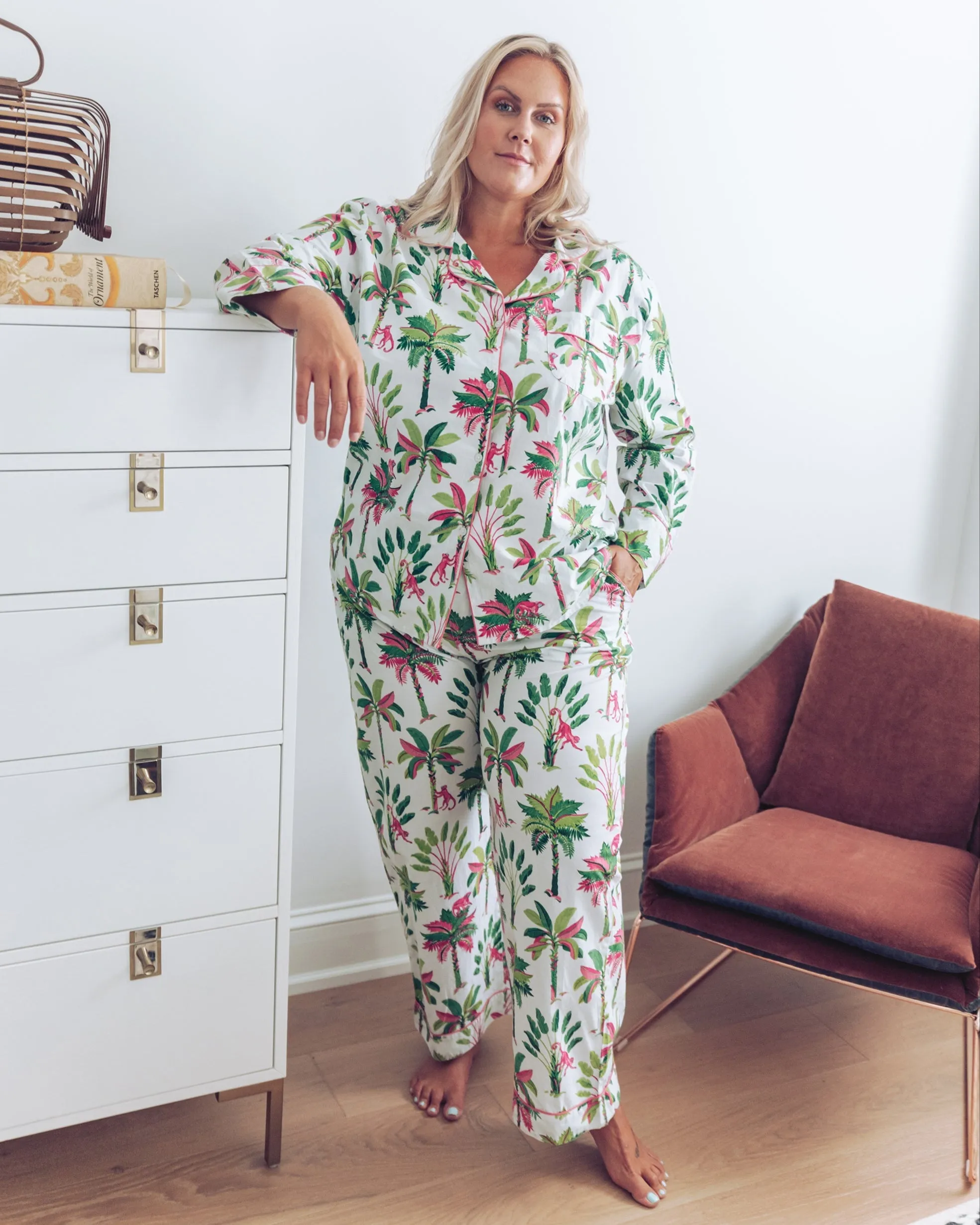 Royal Palms - Long PJ Set - Pink Basil sold by Printfresh product image thumbnail 2