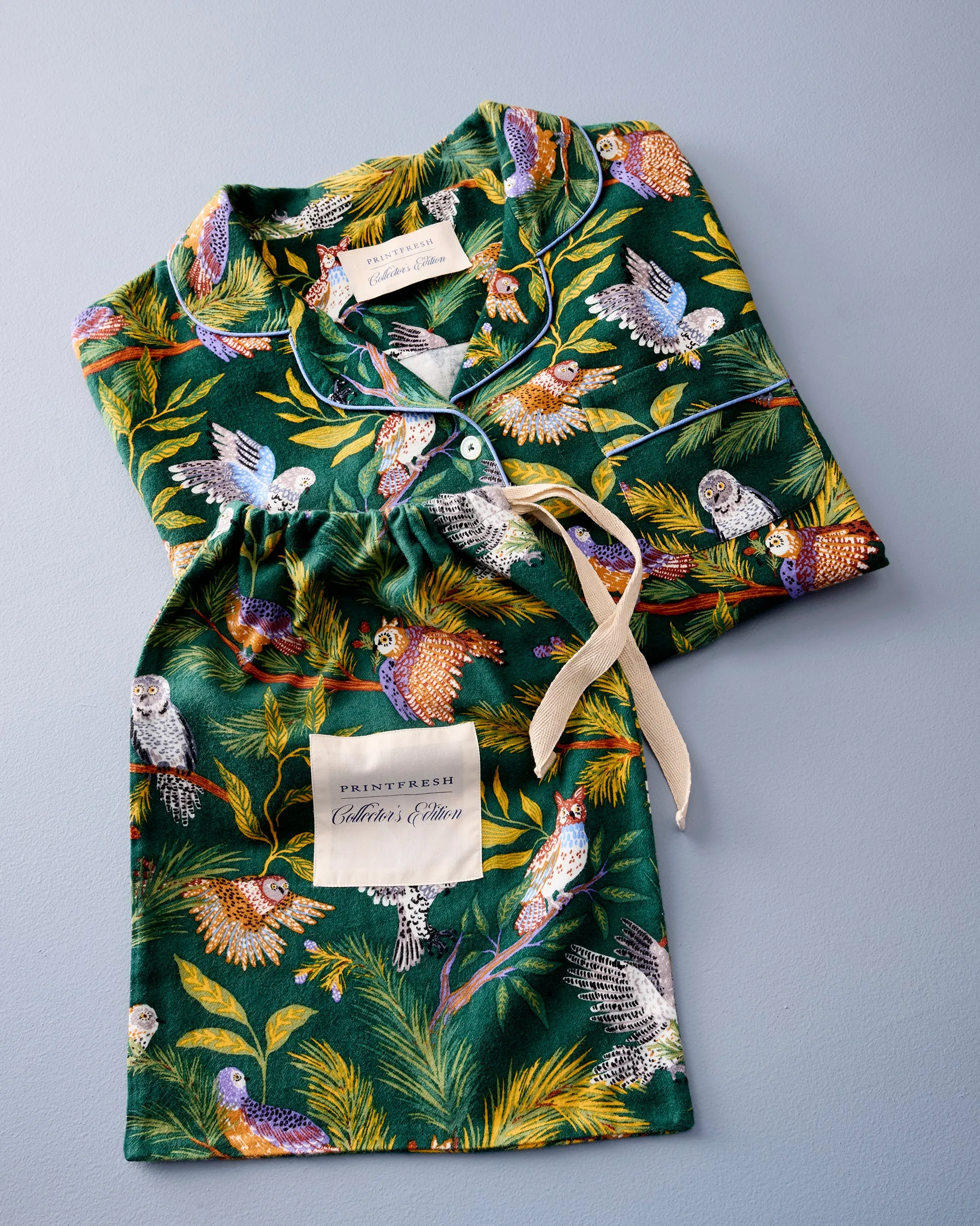 Wise Owls - Tall Midweight Flannel Long PJ Set - Pine Tree sold by Printfresh product image thumbnail 2