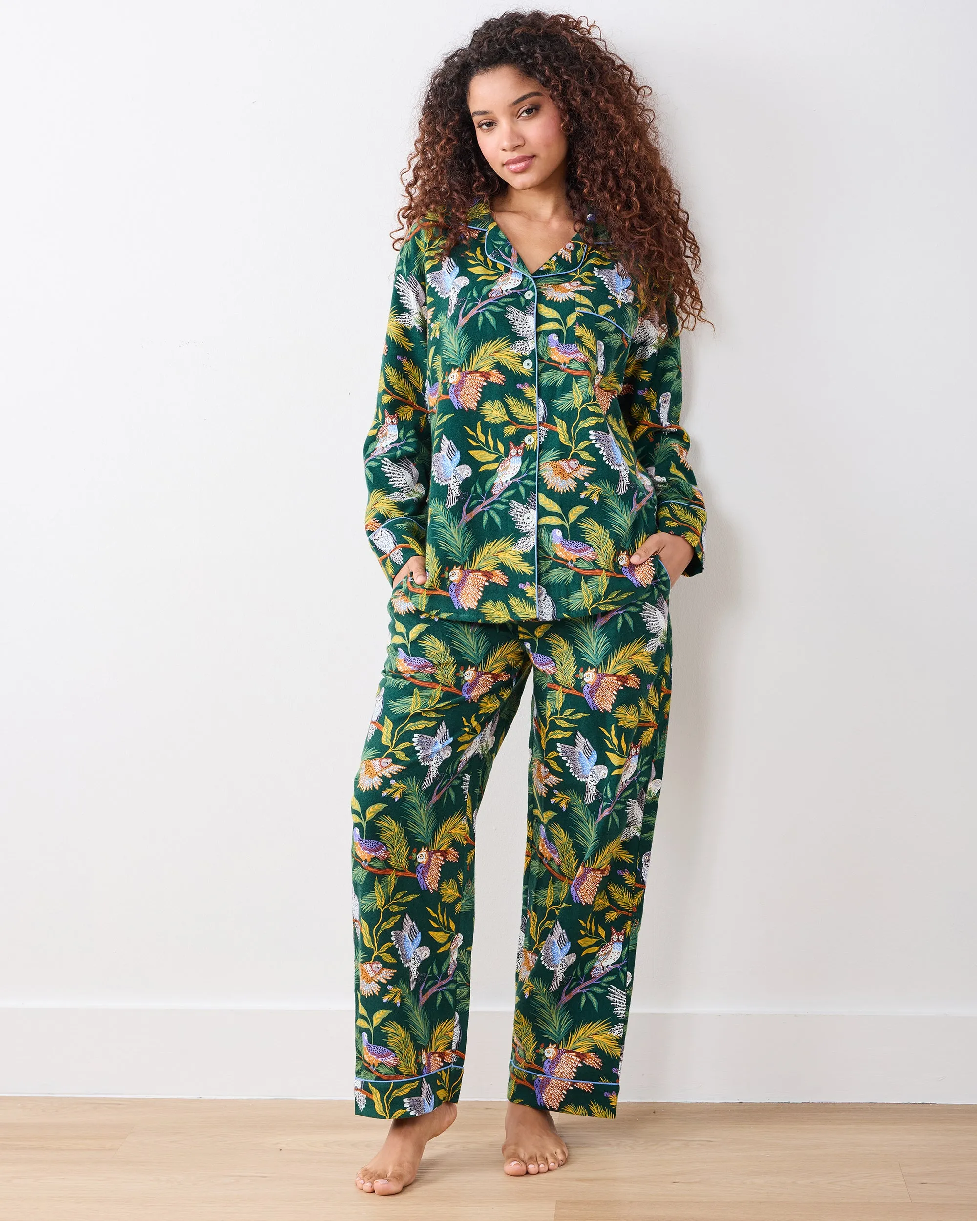 Wise Owls - Tall Midweight Flannel Long PJ Set - Pine Tree sold by Printfresh