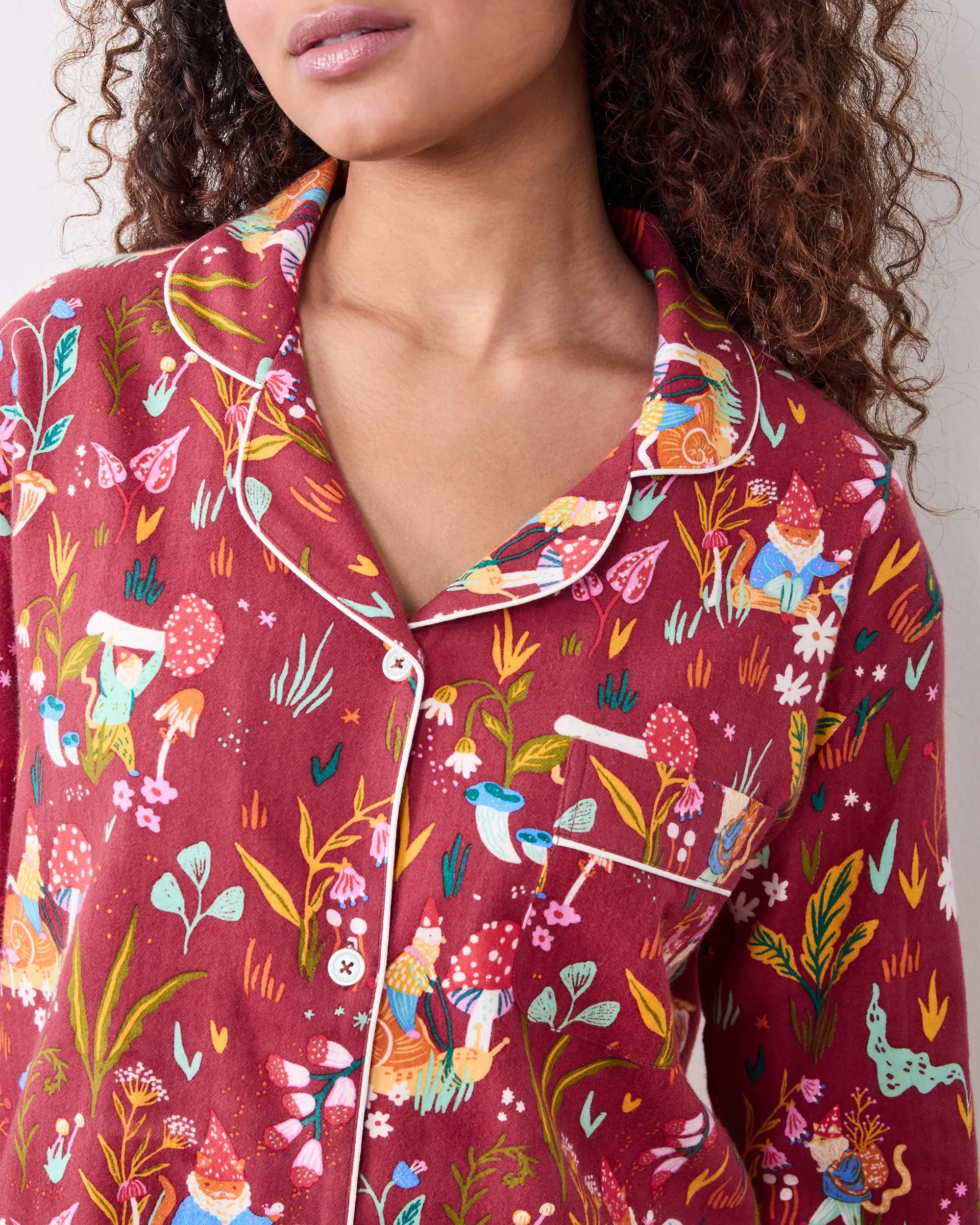 Gnome Garden - Midweight Flannel Long PJ Set - Garnet sold by Printfresh product image thumbnail 3