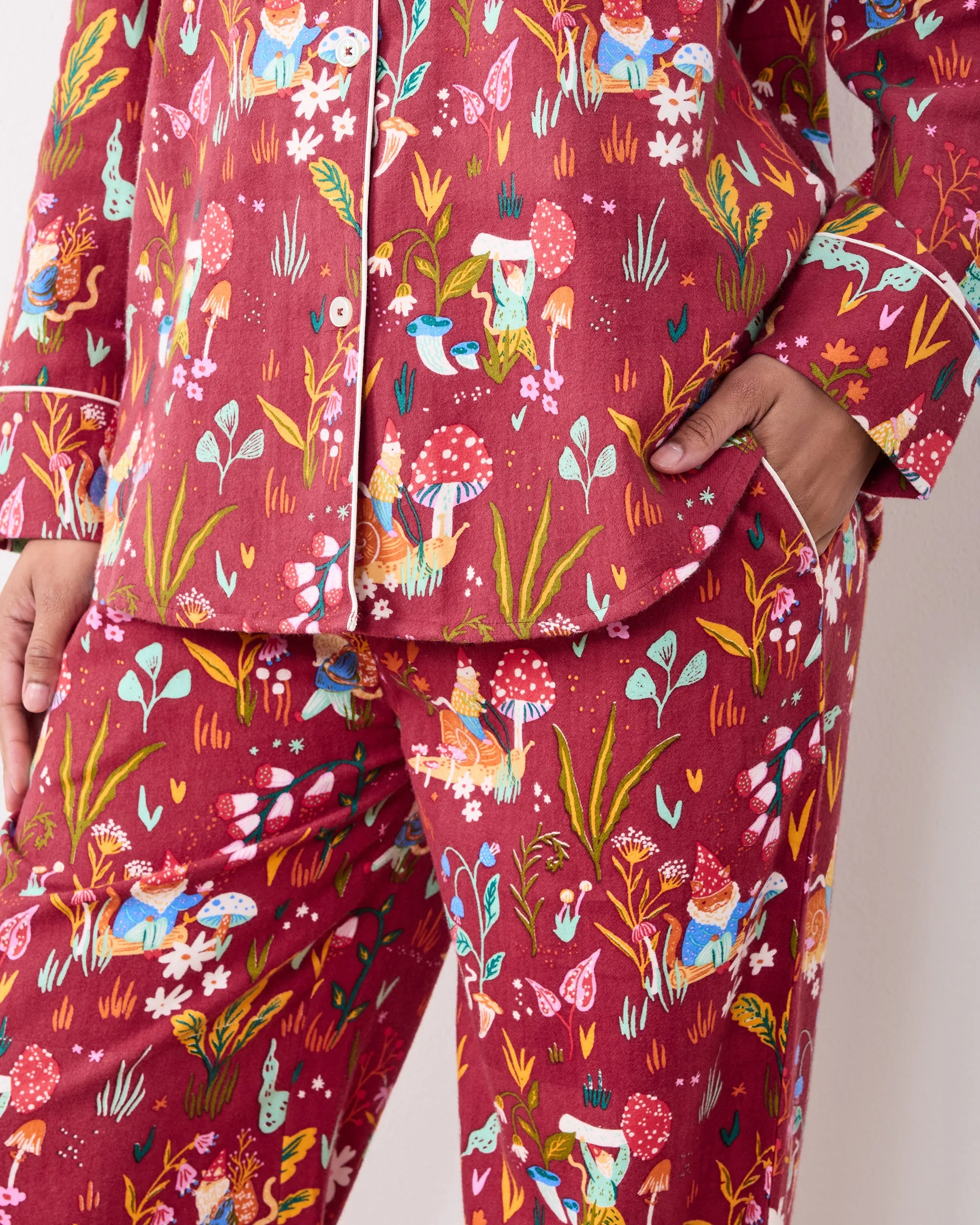 Gnome Garden - Midweight Flannel Long PJ Set - Garnet sold by Printfresh product image thumbnail 4