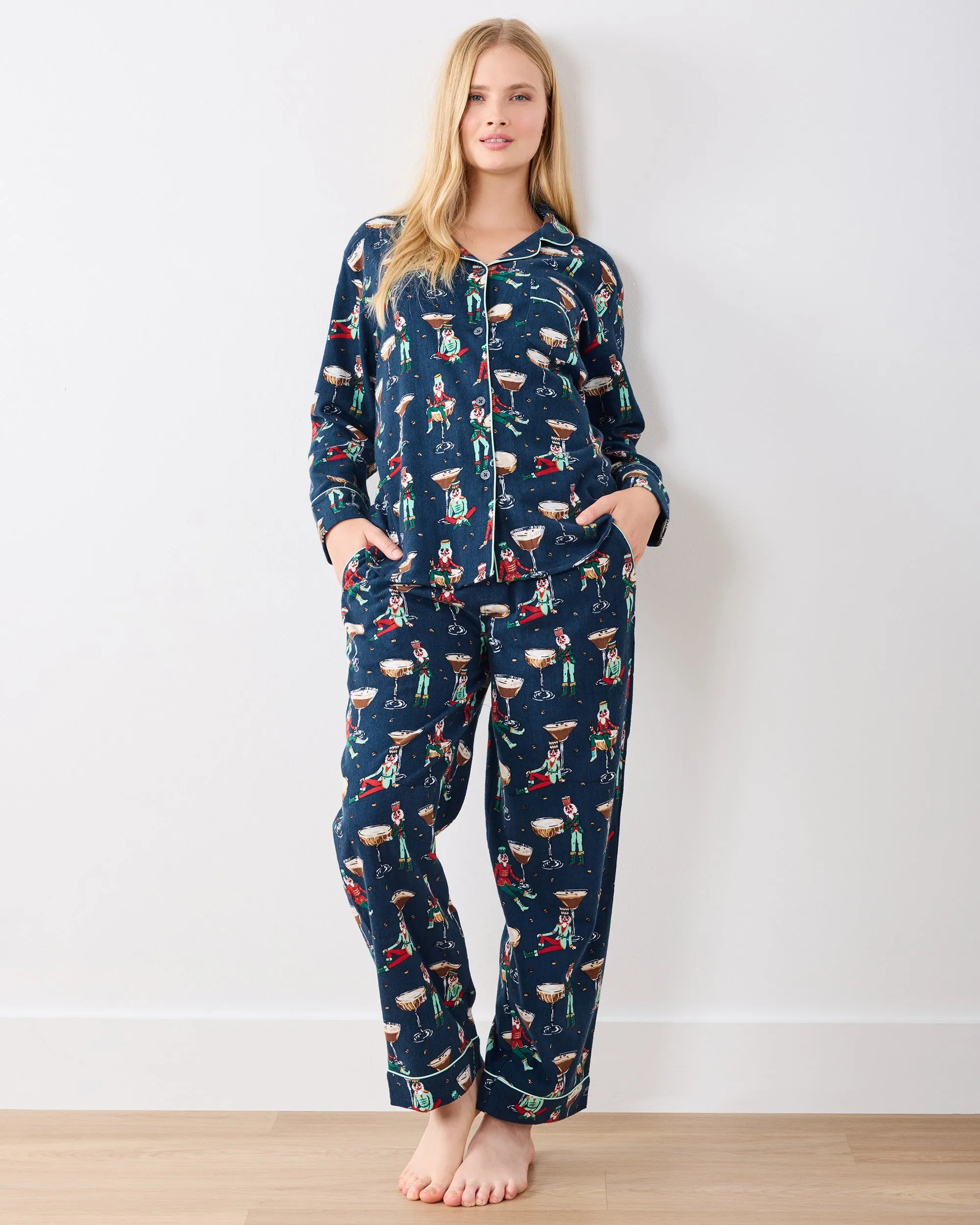 Tipsy Nutcrackers - Tall Midweight Flannel Long PJ Set - Arctic Espresso sold by Printfresh