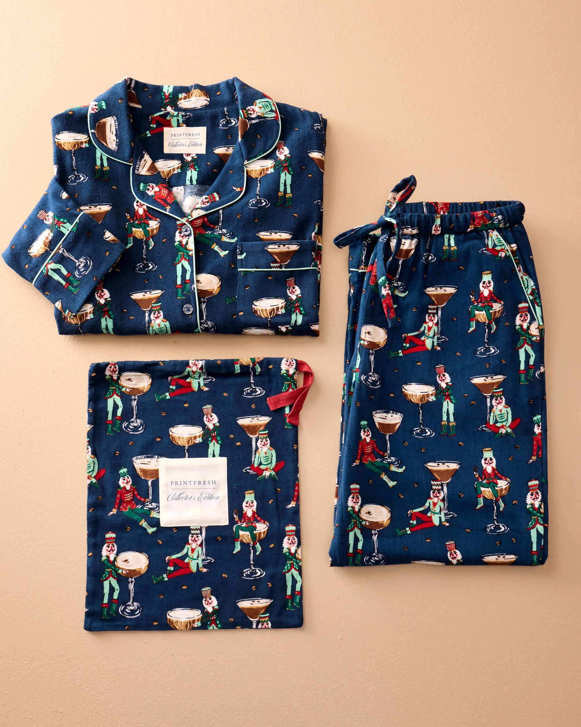 Tipsy Nutcrackers - Petite Midweight Flannel Long PJ Set - Arctic Espresso sold by Printfresh product image thumbnail 2