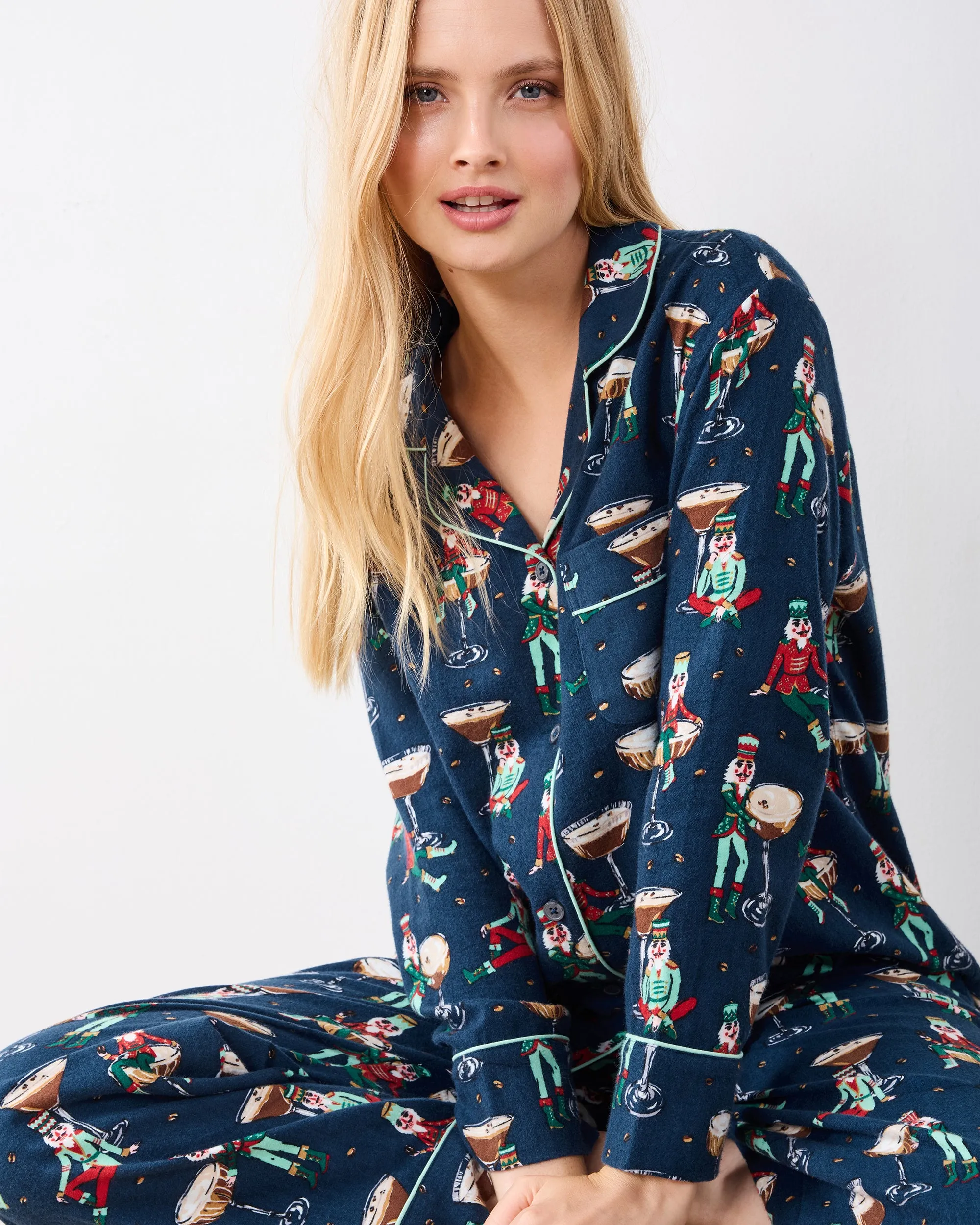 Tipsy Nutcrackers - Petite Midweight Flannel Long PJ Set - Arctic Espresso sold by Printfresh