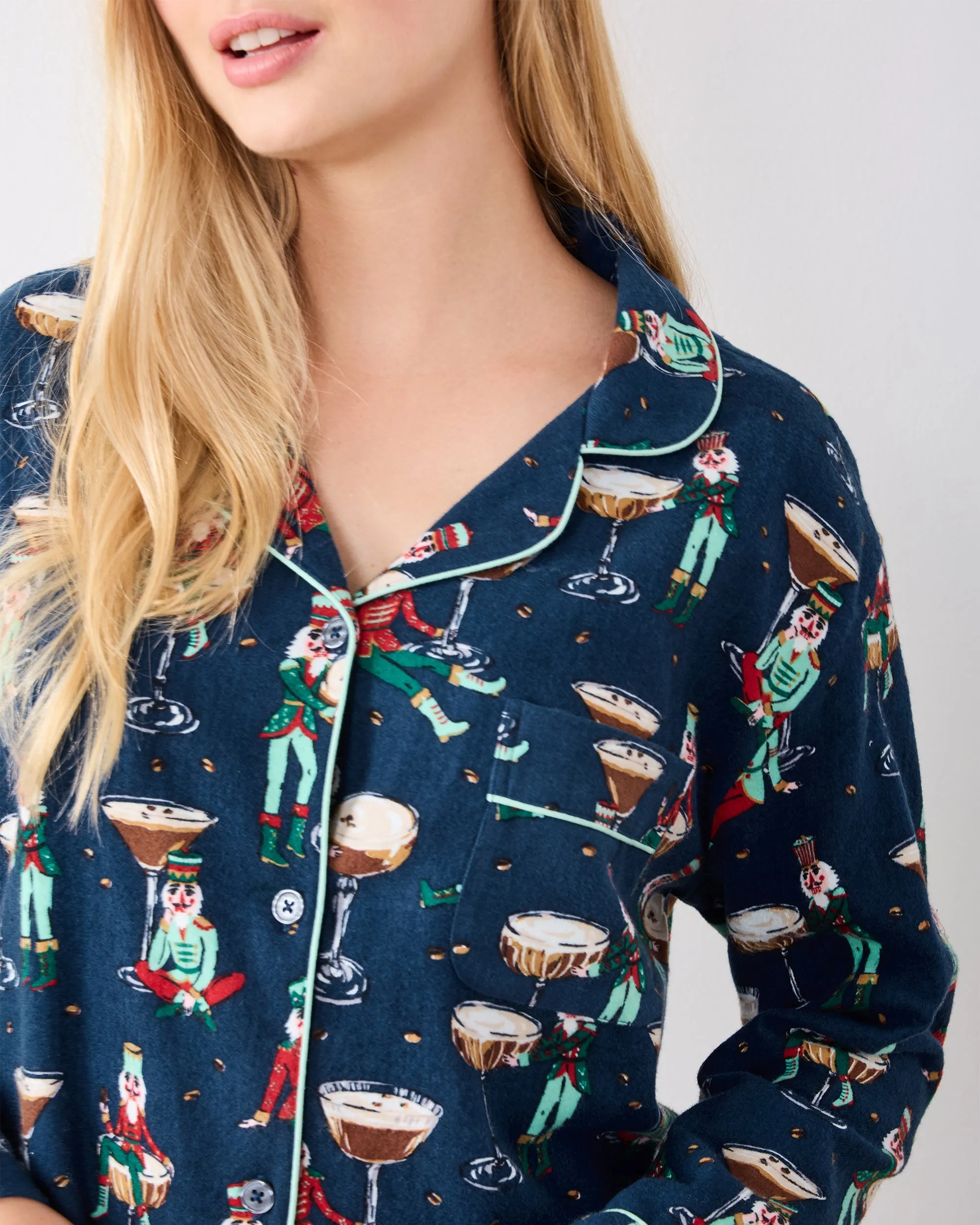 Tipsy Nutcrackers - Petite Midweight Flannel Long PJ Set - Arctic Espresso sold by Printfresh product image thumbnail 5