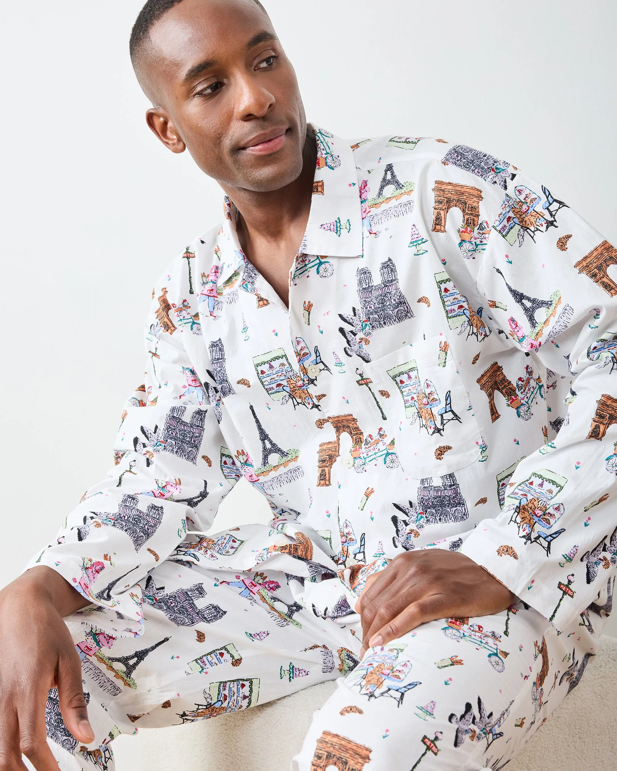 Paris Getaway - Men's Long PJ Set - Cloud sold by Printfresh product image thumbnail 5