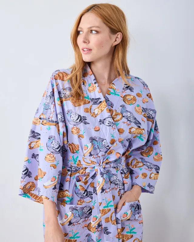 Peckish Pastries - Long Robe - Lavender Lovebird sold by Printfresh