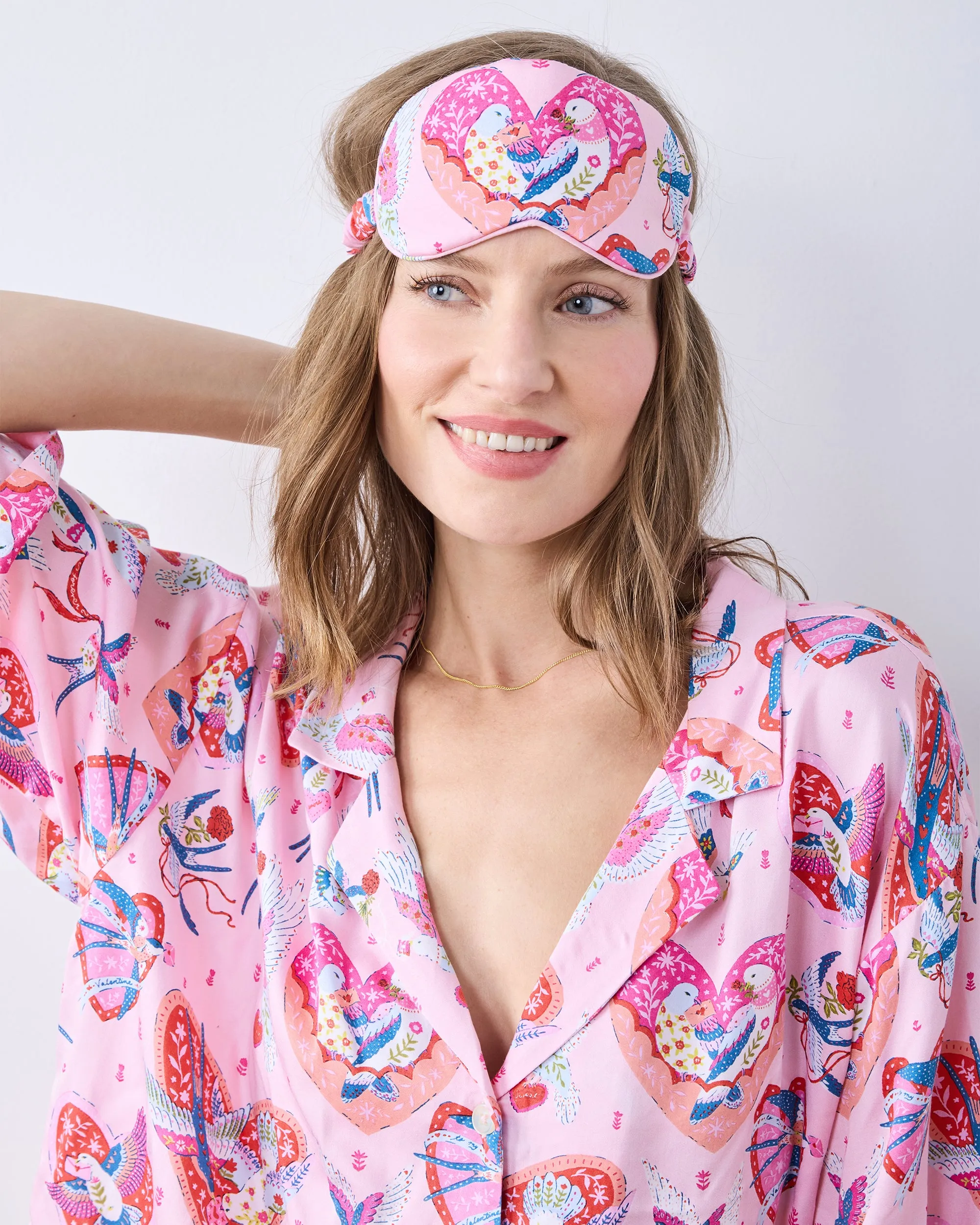 Swooning Sparrows - Eco Satin Eye Mask - Pink Petal sold by Printfresh product image thumbnail 2