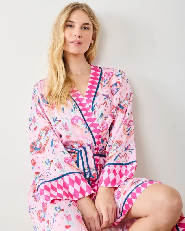 Swooning Sparrows - Eco Satin Robe - Pink Petal sold by Printfresh