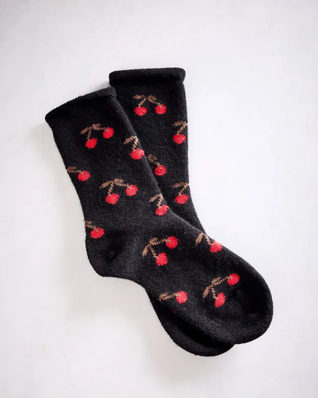 Black - Cherry Bomb Cashmere Crew Sock - Hansel from Basel sold by Printfresh