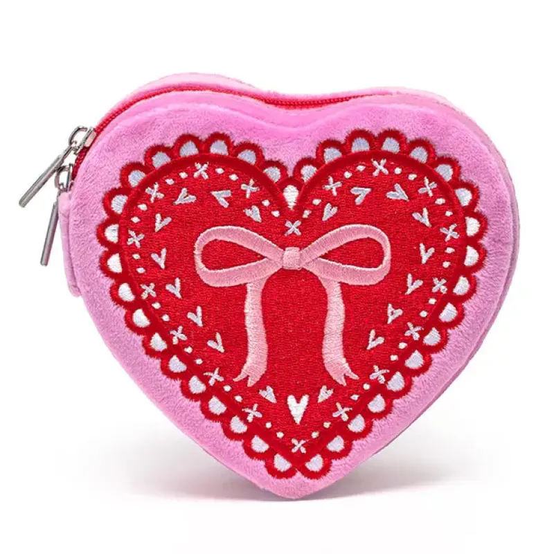 Pink Heart - Velvet Jewelry Zip Case - Living Royal sold by Printfresh