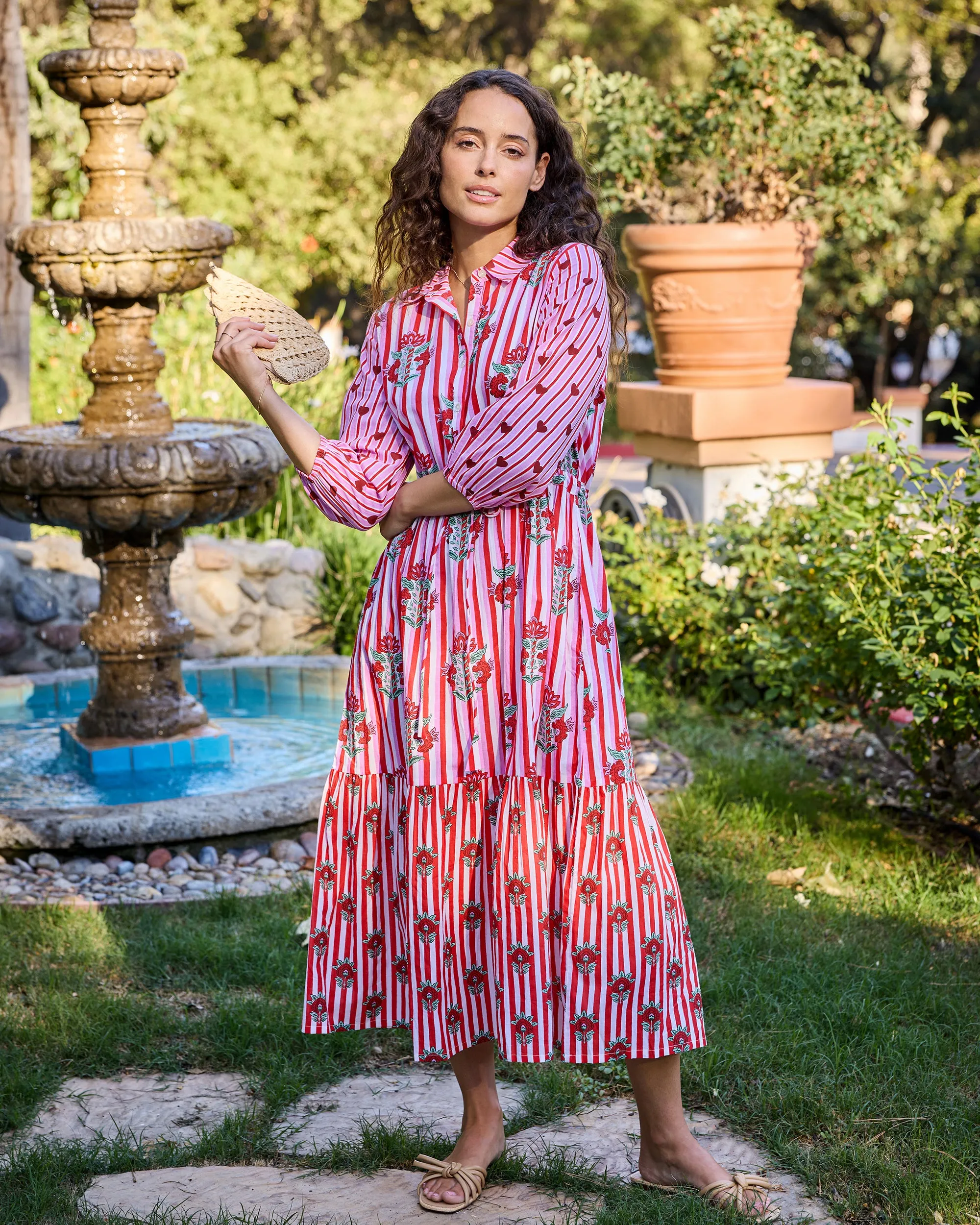 Carnation Stripes - Maison Dress - Scarlet Petal sold by Printfresh