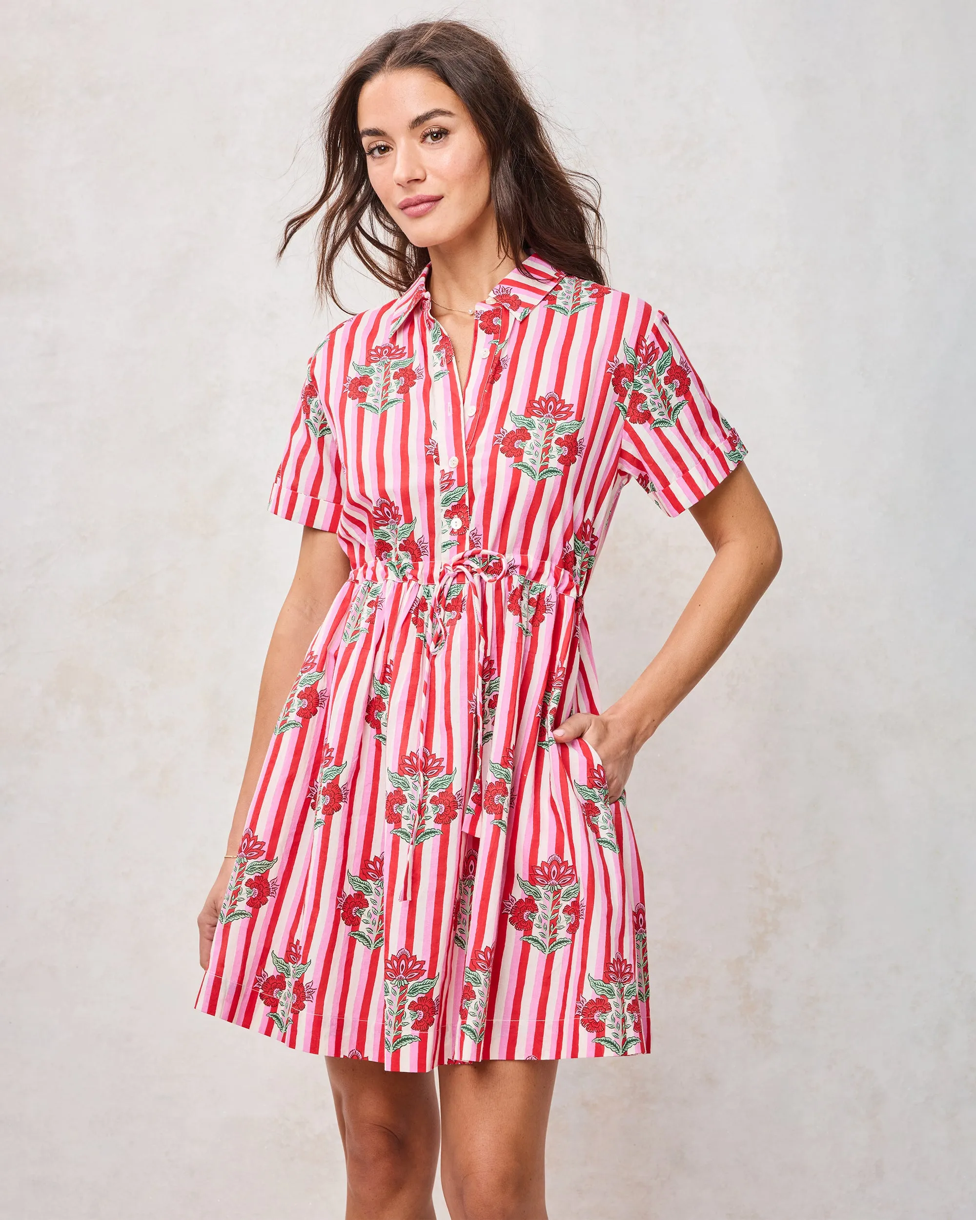 Carnation Stripes - Maude Dress - Scarlet Petal sold by Printfresh