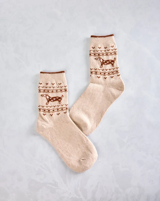 Happy Knits - Dachshund Wool Sock - Tan Combo made by Printfresh