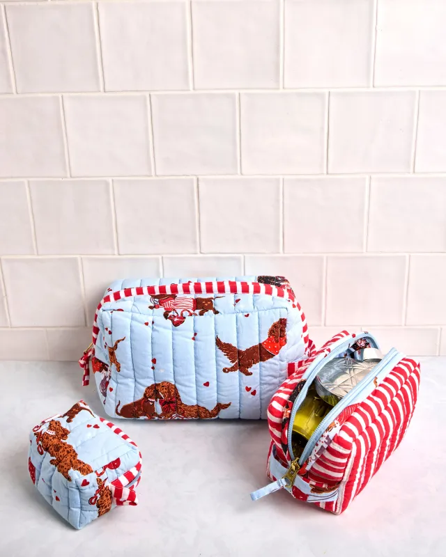 Dachshund Date - Three's Best Pouch Set - Pale Blue sold by Printfresh