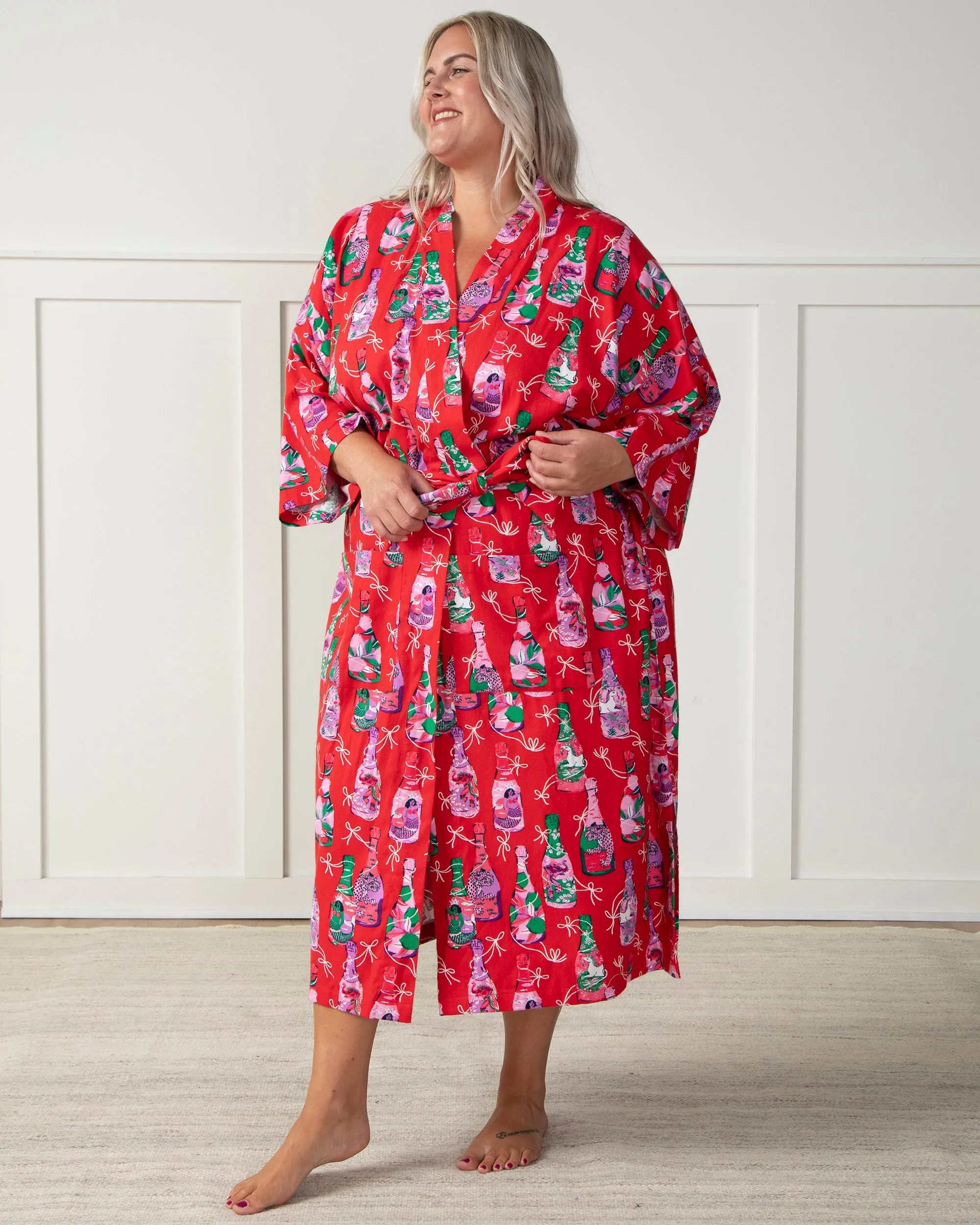 Pop the Bubbly - Brushed Twill Robe - Red Stocking sold by Printfresh product image thumbnail 3