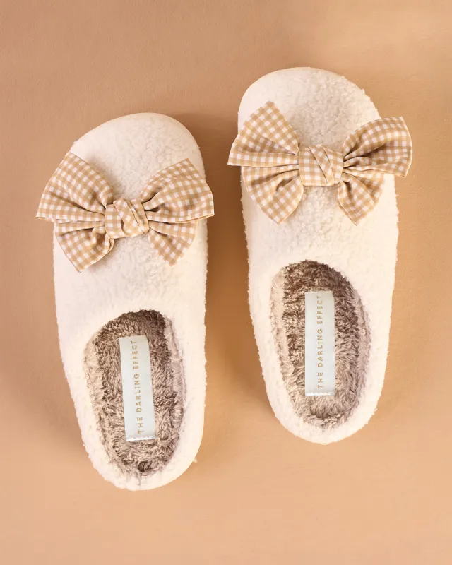 Maple Gingham - Fuzzy Bow Slippers - The Darling Effect sold by Printfresh
