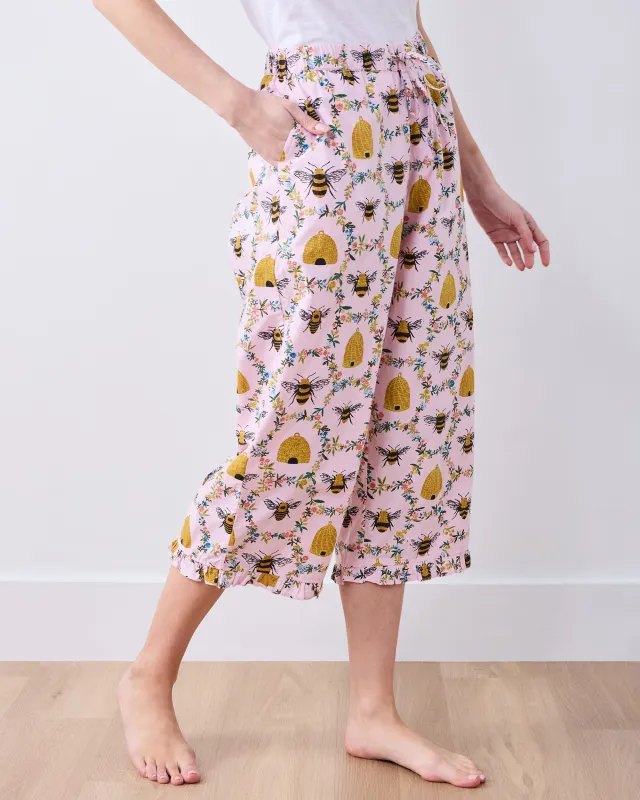 Sweet Bee - Ruffle Cropped Pants - Pink Petal sold by Printfresh