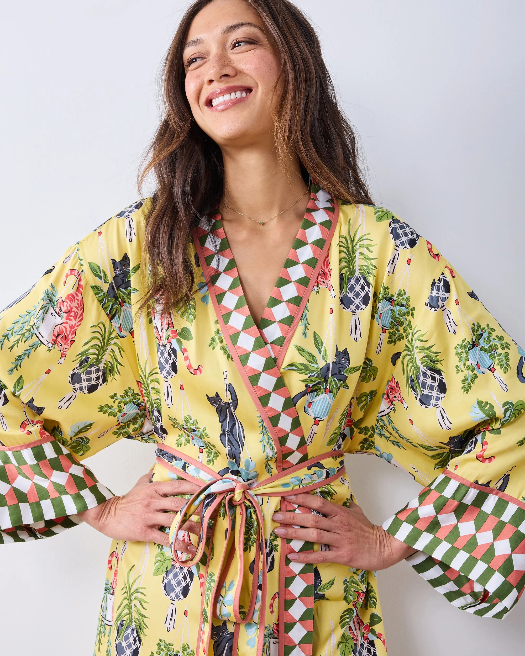 Macrame Mischief - Eco Satin Robe - Sunshine sold by Printfresh