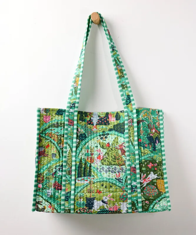 Rabbit Wonderland - Petite Traveler Tote - Sage sold by Printfresh