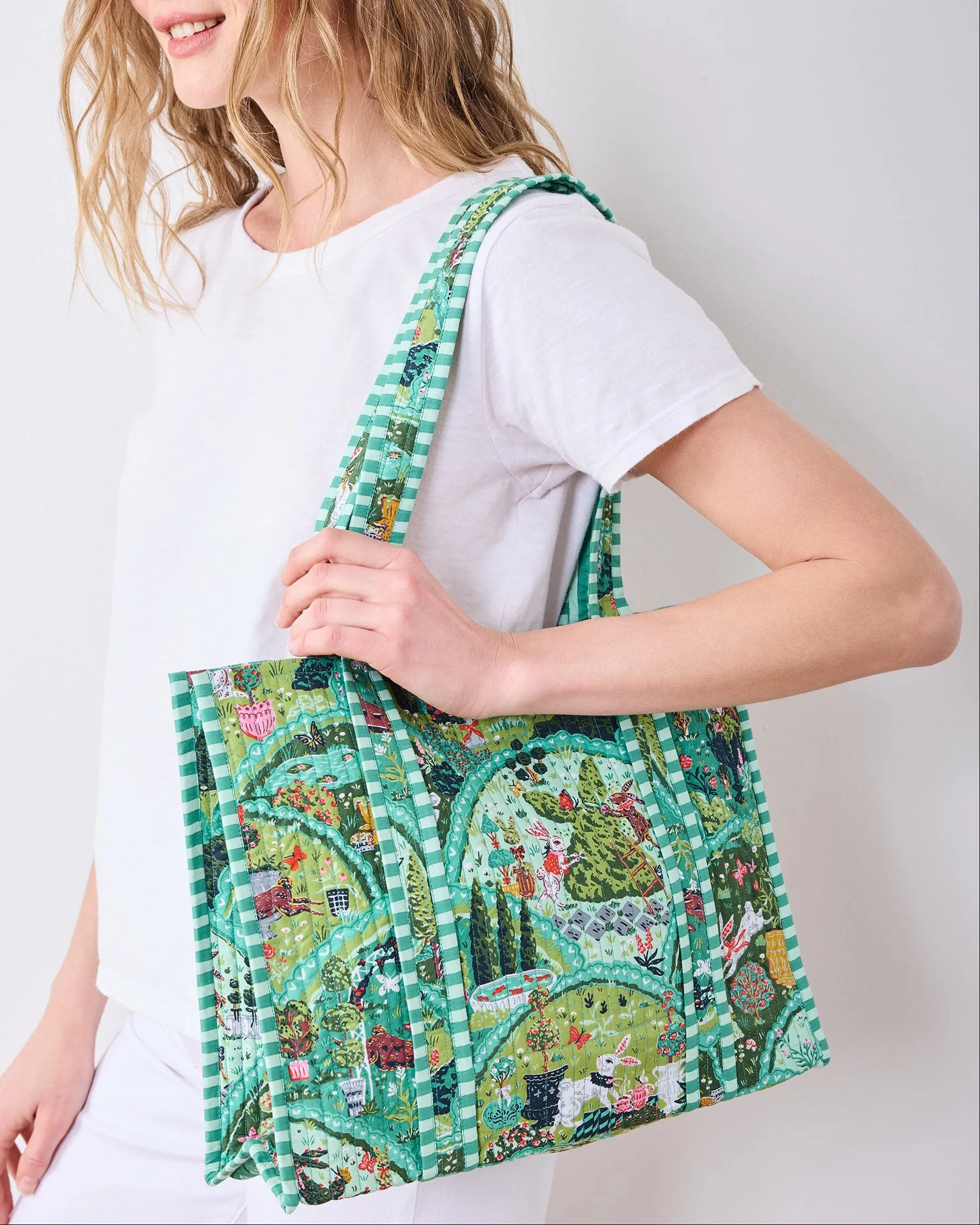 Rabbit Wonderland - Petite Traveler Tote - Sage sold by Printfresh product image thumbnail 2