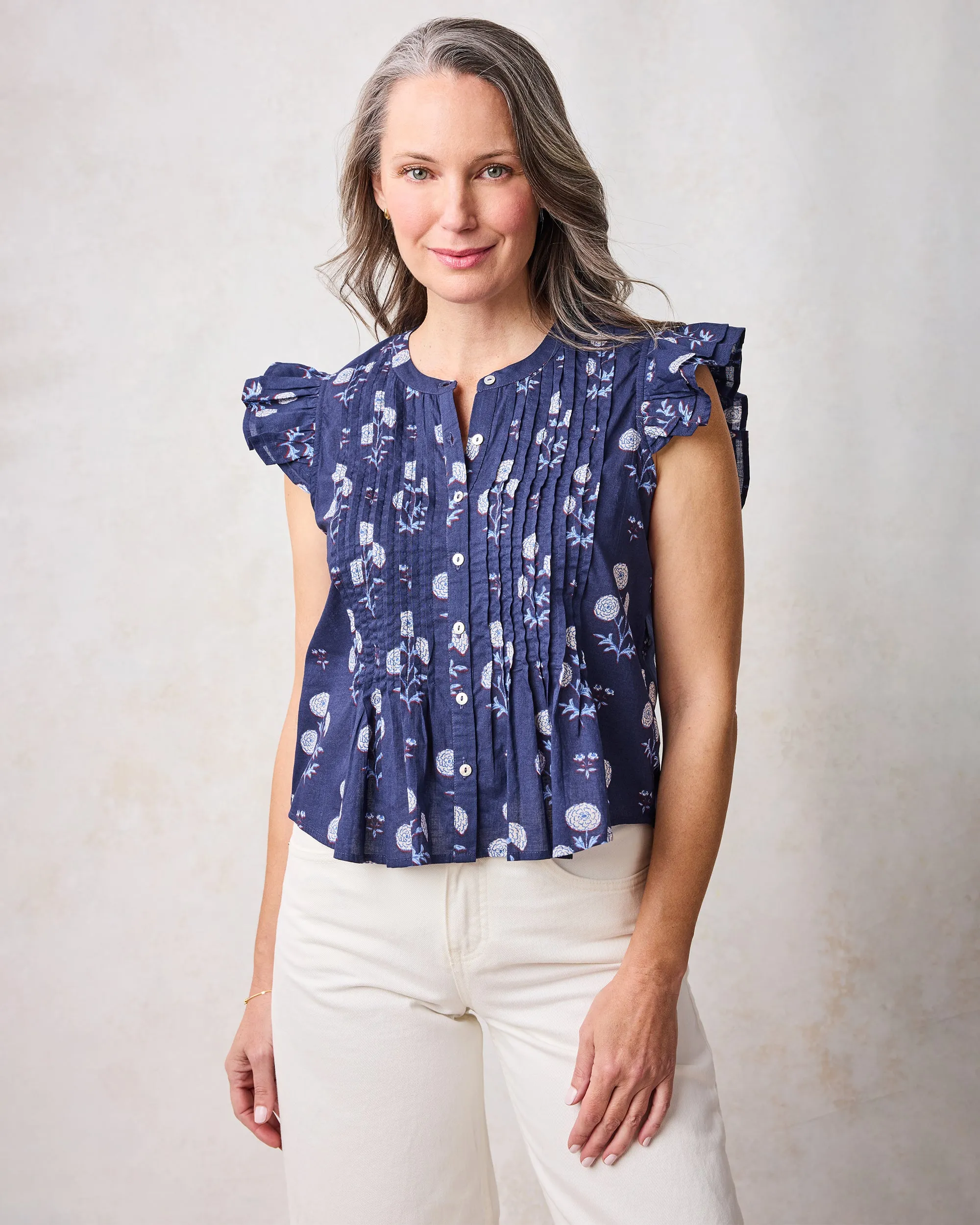 Marigold Bloom - Katie Blouse - Midnight Tide sold by Printfresh