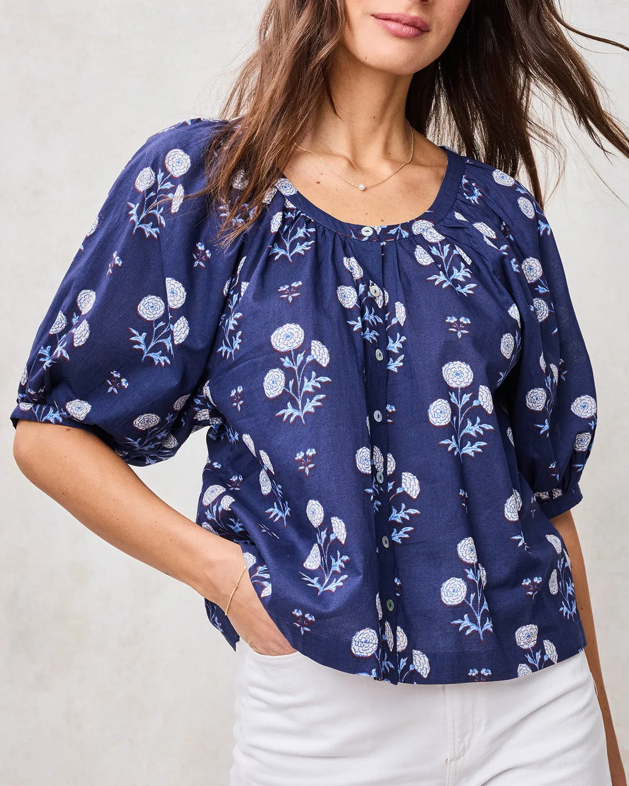 Marigold Bloom - Gilmore Blouse - Midnight Tide sold by Printfresh product image thumbnail 3