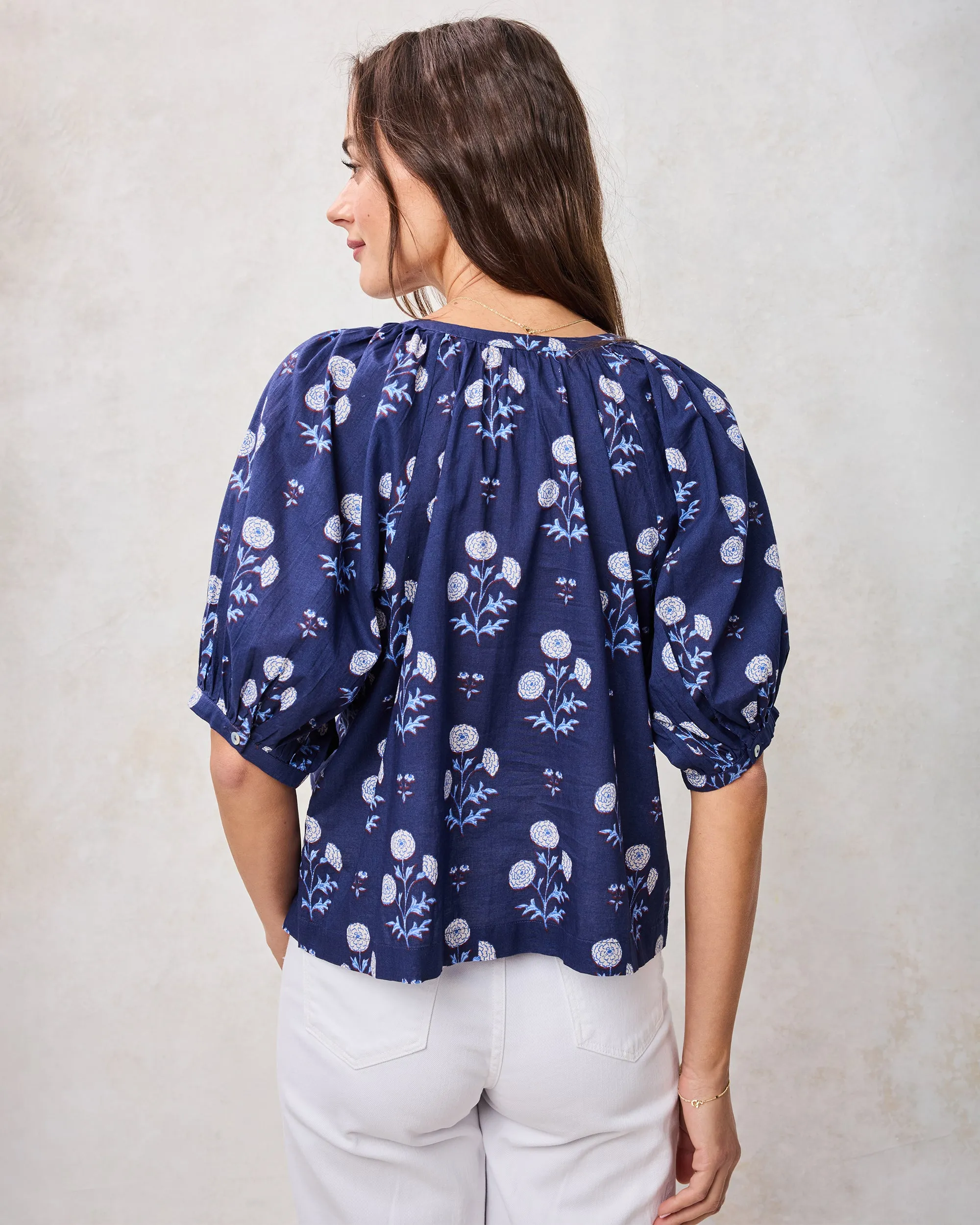 Marigold Bloom - Gilmore Blouse - Midnight Tide sold by Printfresh product image thumbnail 2