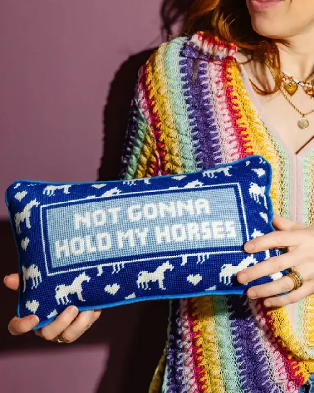 Royal Blue Combo - Hold My Horses Needlepoint Pillow - Furbish made by Printfresh