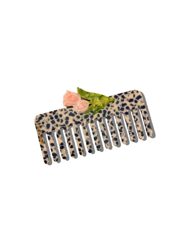Leopard Combo - Hand Painted Vintage Tulips Detangling Wide Tooth Hair Comb - Solar Eclipse sold by Printfresh