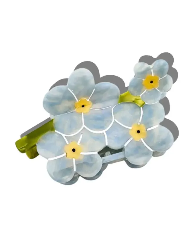 Blue Combo - Hand Painted Forget Me Not Claw Hair Clip - Solar Eclipse sold by Printfresh
