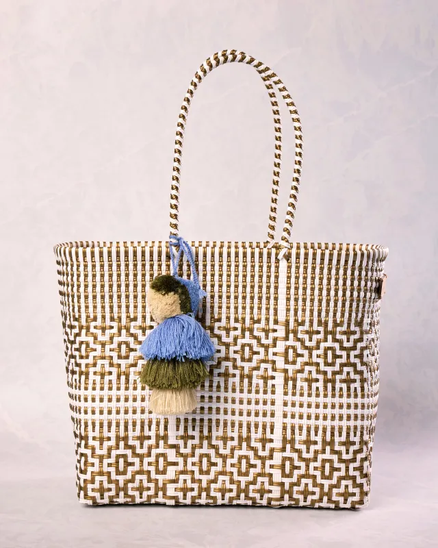 Gold & White - Preppy Tile Gold & White Citron Tote - Squeeze de Citron sold by Printfresh