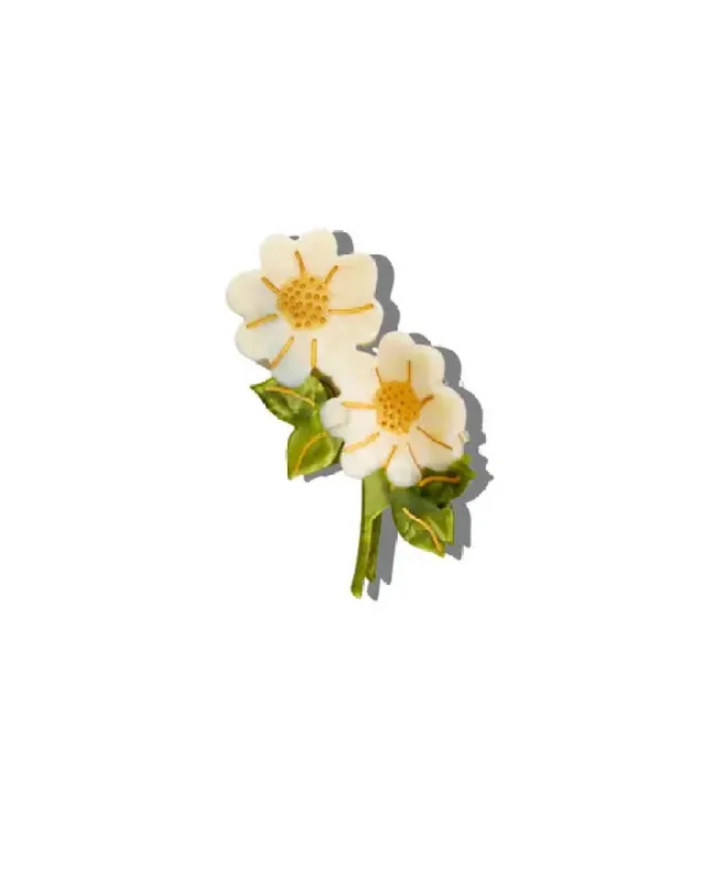Ivory - Hand Painted Vintage Daisy Stem Claw Hair Clip - Solar Eclipse sold by Printfresh