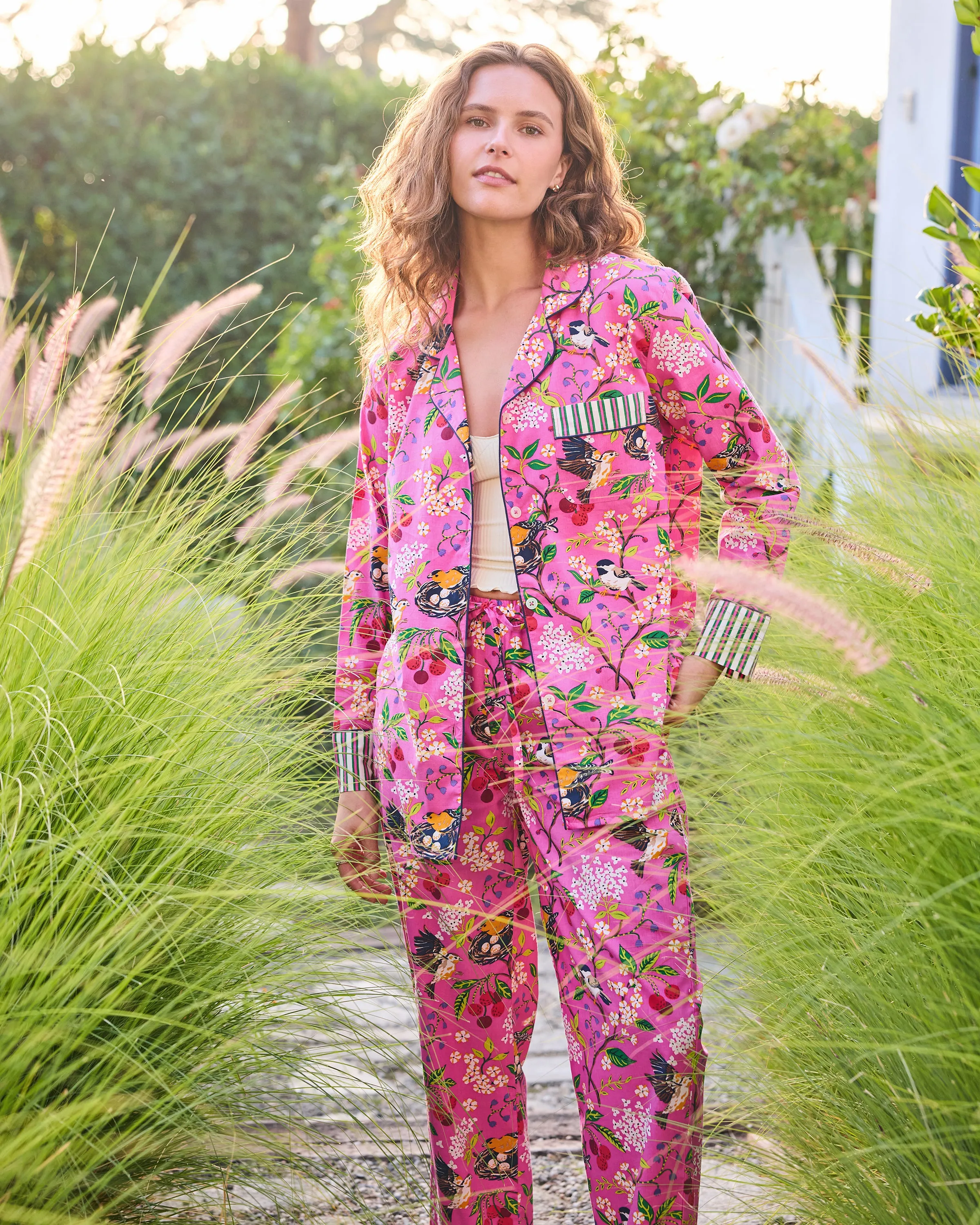 Bird & Blossom - Long PJ Set - Fuchsia Berry sold by Printfresh