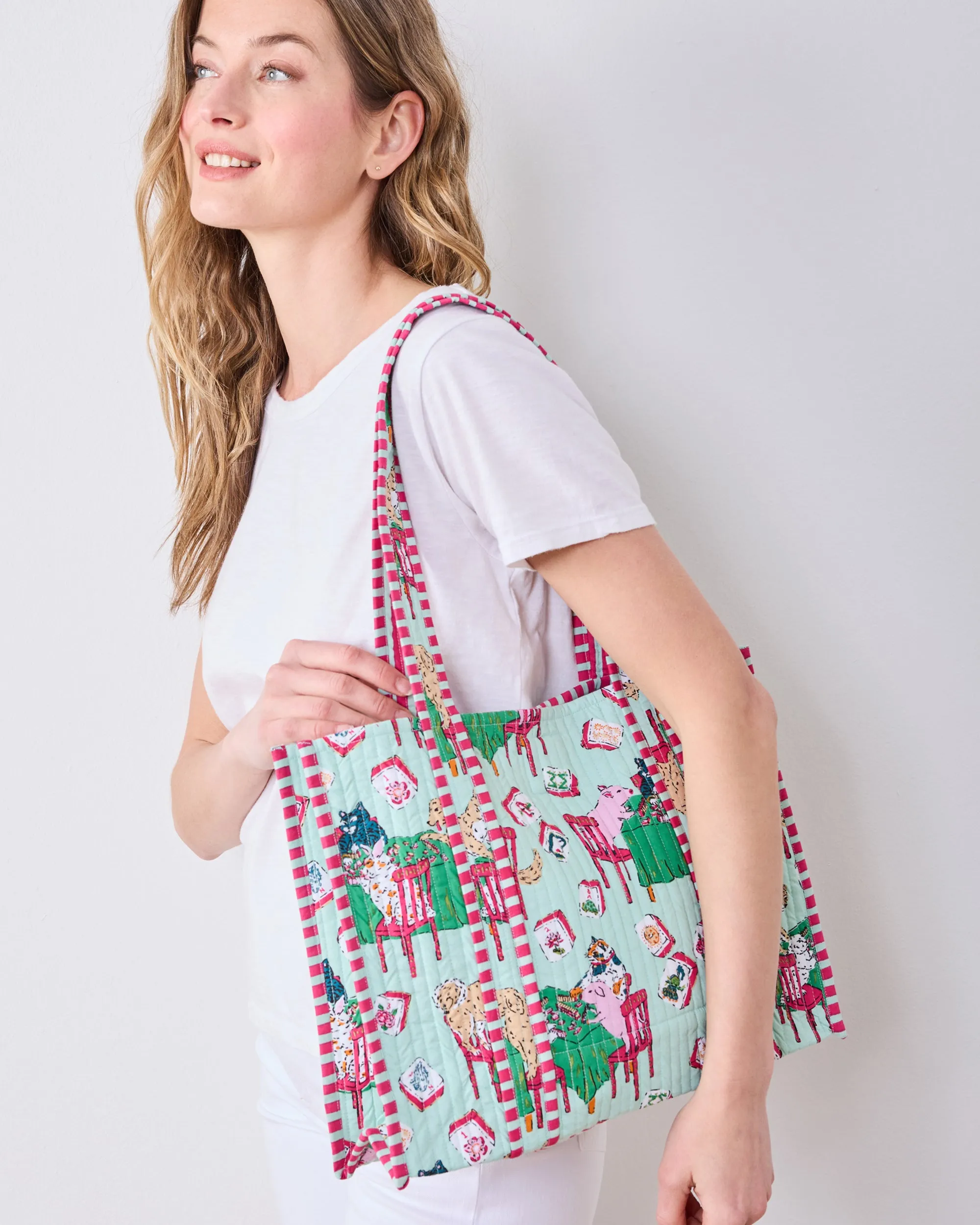 Mah Jongg Menagerie - Petite Traveler Tote - Pale Jade sold by Printfresh