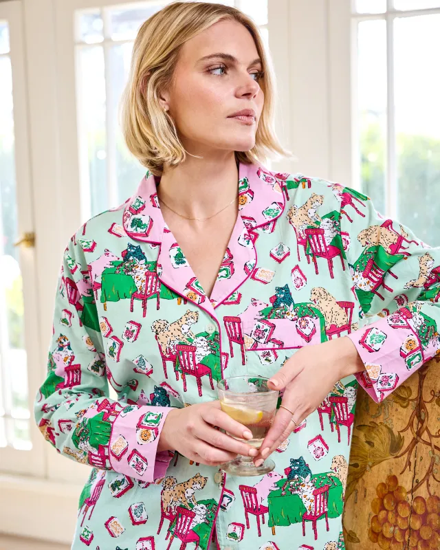 Mah Jongg Menagerie - Long PJ Set - Pale Jade made by Printfresh