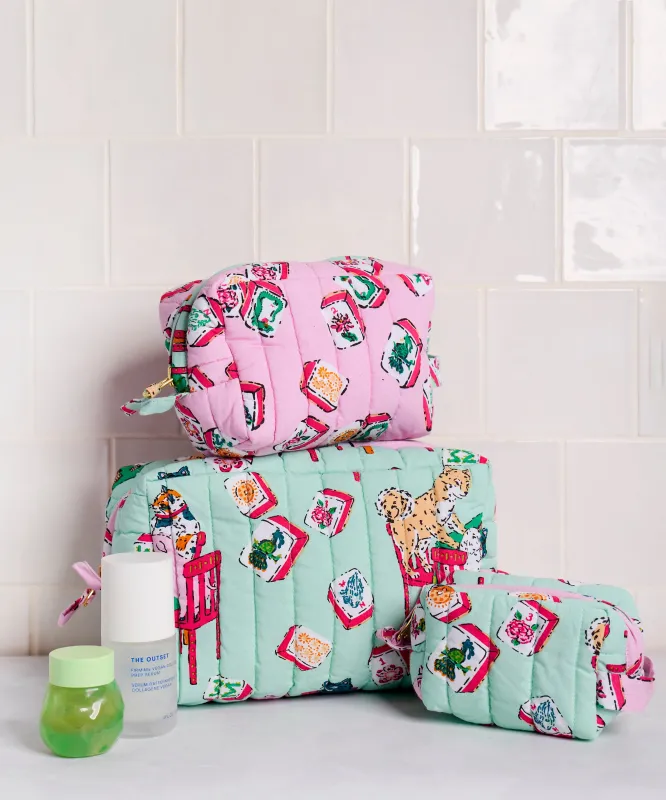 Mah Jongg Menagerie - Three’s Best Pouch Set - Pale Jade sold by Printfresh