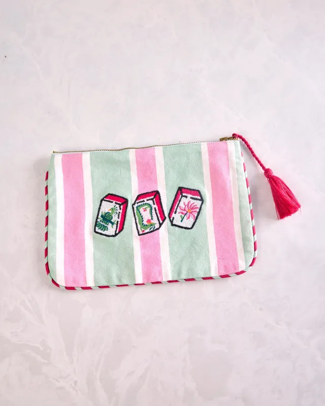 Mah Jongg Menagerie - Canvas Pouch - Pale Jade sold by Printfresh