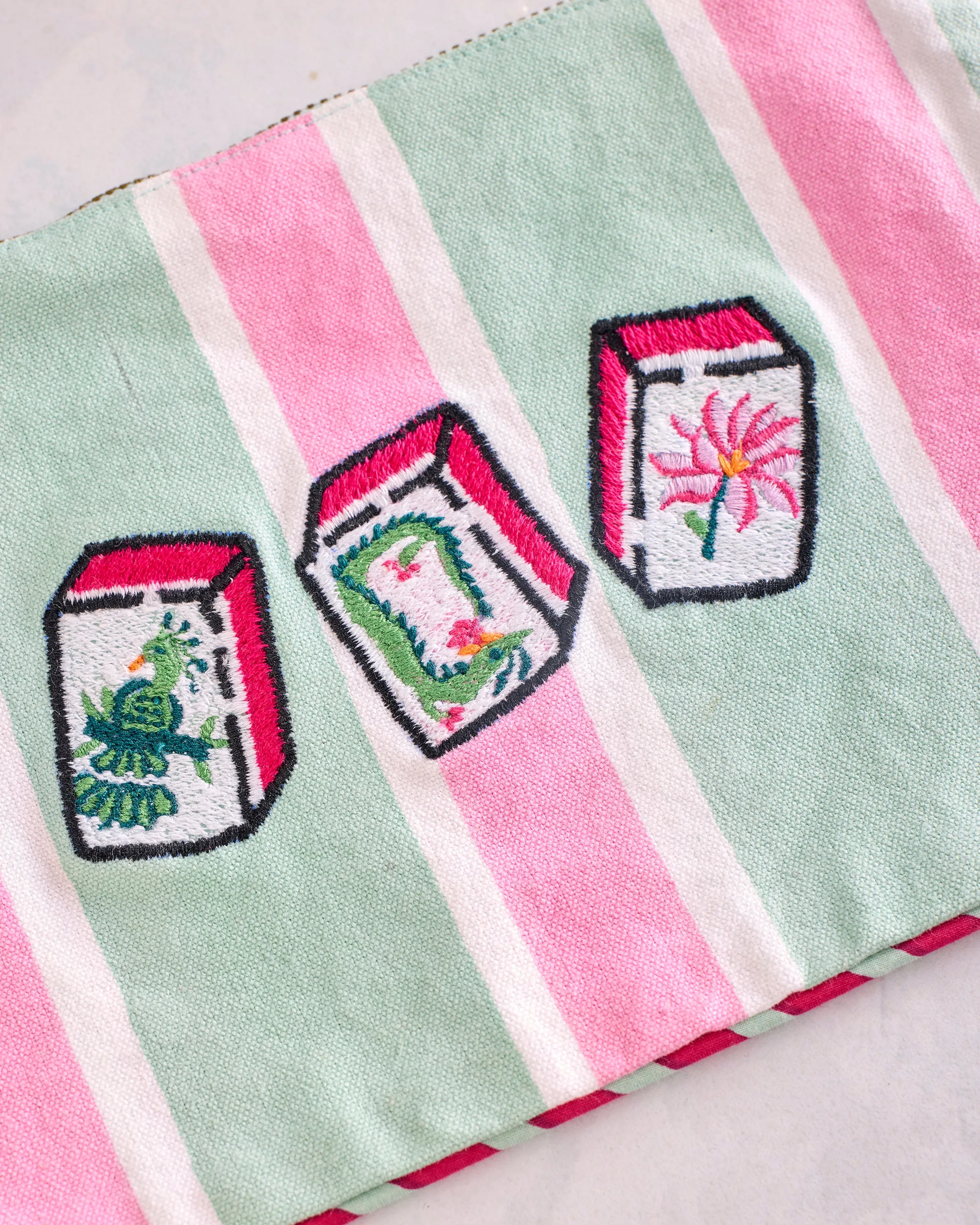 Mah Jongg Menagerie - Canvas Pouch - Pale Jade sold by Printfresh product image thumbnail 2