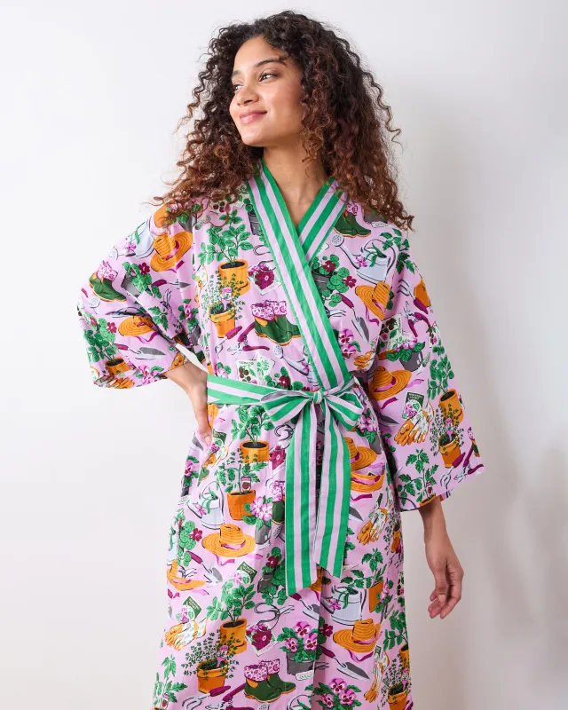 Green Thumb - Long Robe - Pink Cosmos made by Printfresh