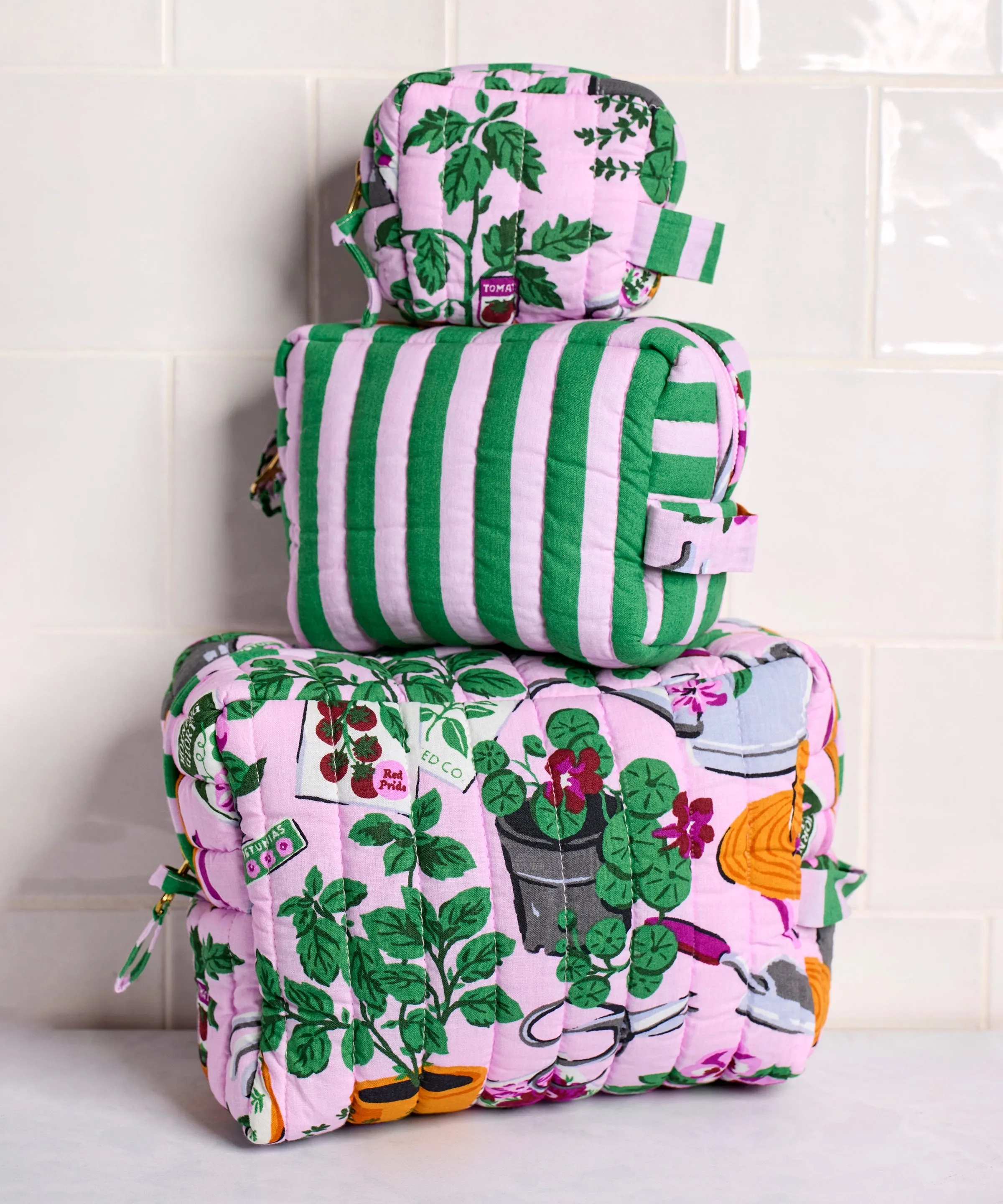 Green Thumb - Three’s Best Pouch Set - Pink Cosmos sold by Printfresh