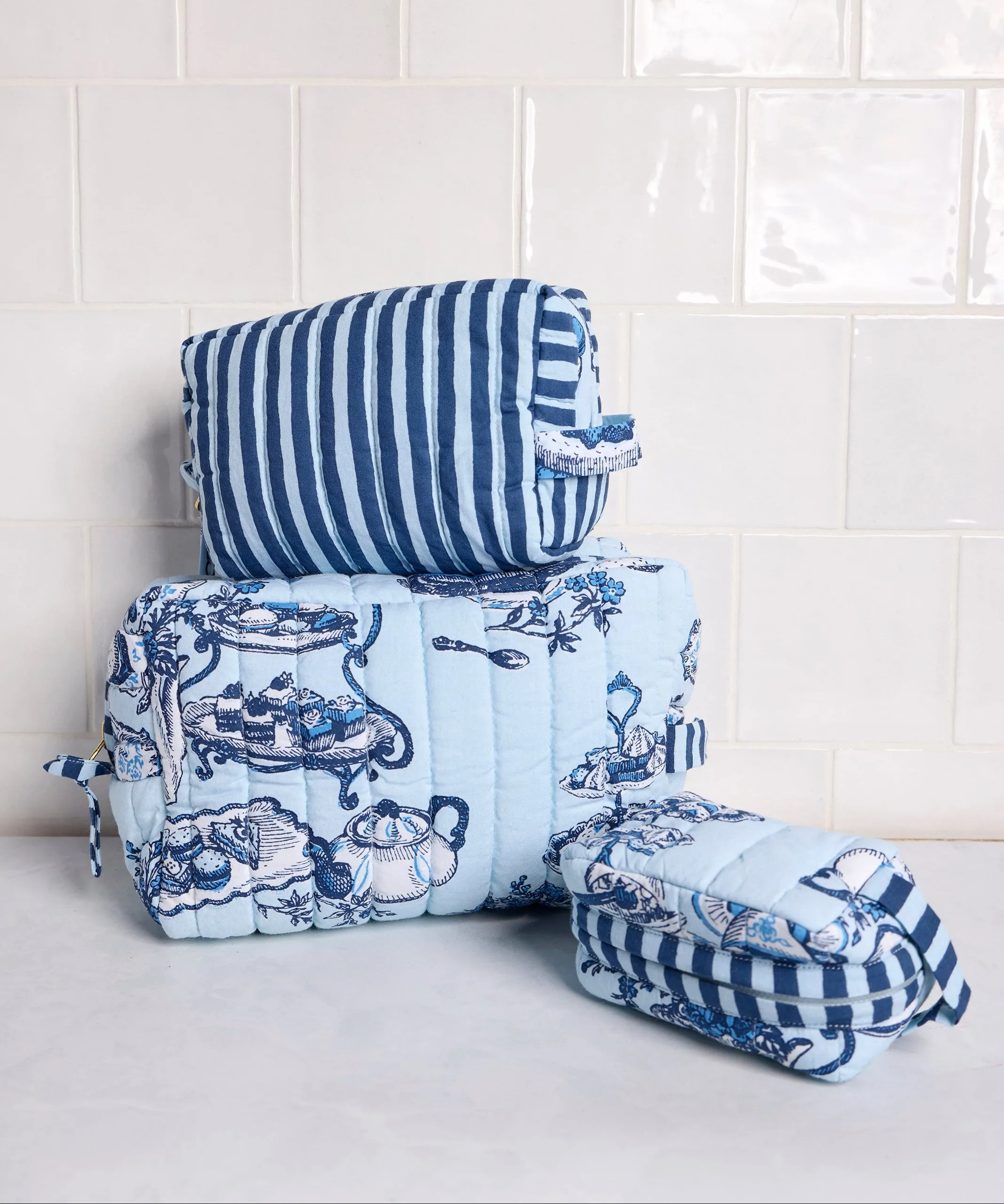 High Tea Toile - Three’s Best Pouch Set - Notting Hill Blue sold by Printfresh