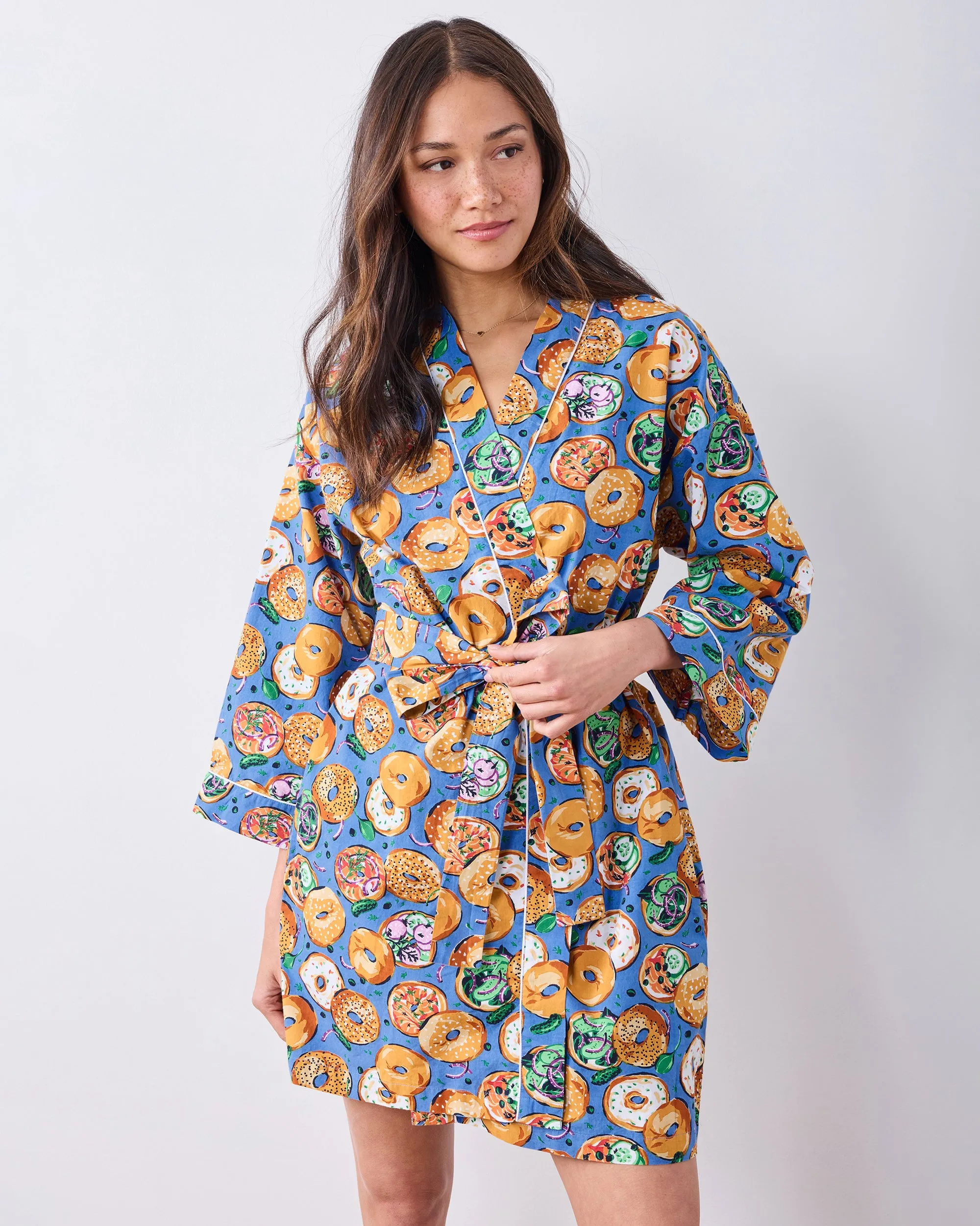 Bagels & Schmear - Getting Ready Robe - Brunch Blues sold by Printfresh