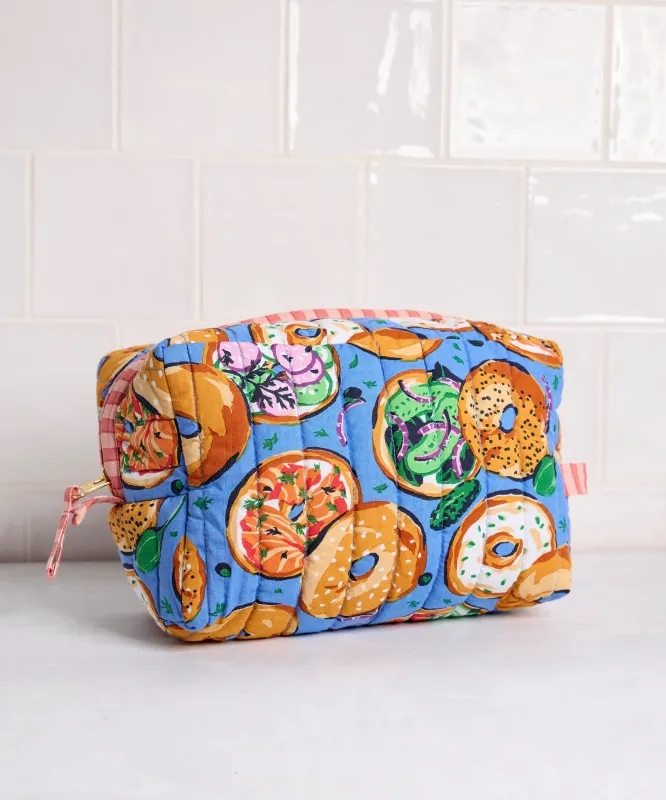 Bagels & Schmear - Quilted Pouch - Brunch Blues sold by Printfresh