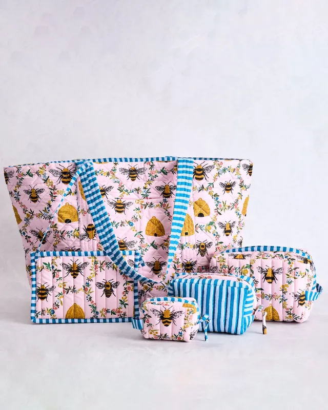 Sweet Bee - Weekender Bag & Three’s Best Pouch Set Bundle - Pink Petal made by Printfresh